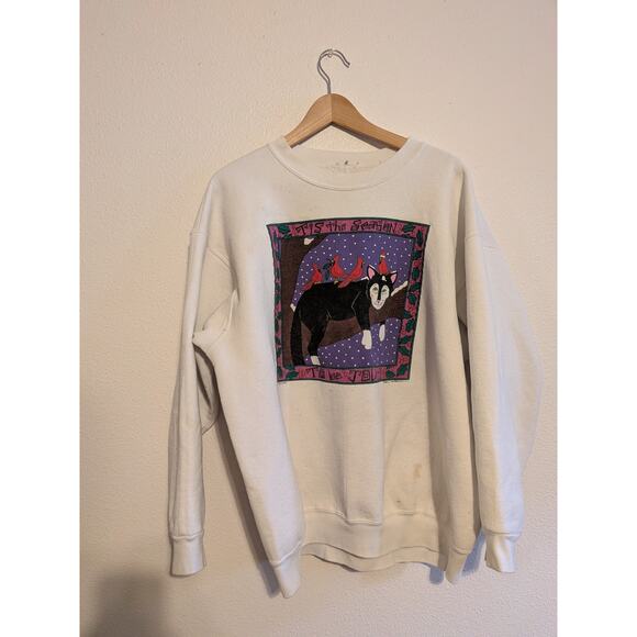 Tis the season cat Christmas crewneck sweater vintage - Picture 1 of 6